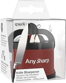 AnySharp Knife Sharpener, Hands-Free Safety, PowerGrip Suction, Safely Sharpens All Kitchen Knives, Ideal for Hardened Steel & Serrated, World's Best, Compact, One Size, Brick Red