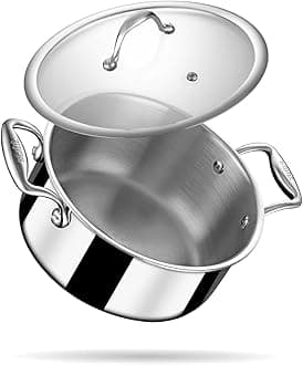 Stahl Triply Stainless Steel Sauce Pot with Lid | Stainless Steel Casserole | Tri Ply Biryani Pot with Induction Base | Artisan 4124, Dia 24 cm, 5.1 L (Serves 8 People)