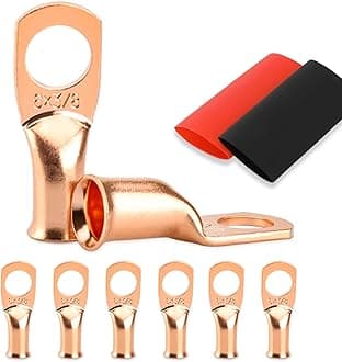 Battery Cable Ends, 8PCS 6 Gauge Wire Connectors 3/8 Copper Wire Lugs, Bare Copper Eyelets with Heat Shrink Tubing