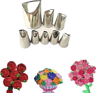FantasyDay 8-piece Stainless Steel Rose Flower Piping Tips Piping Nozzles Cake Decorating Supplies Cookies Cupcake Icing Decorating Supplies Decorating Kits Frosting Icing Tips Baking Set Tools