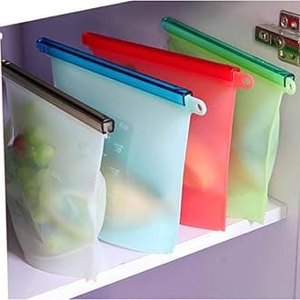 Ekaarav Silicone Food Storage Bag Containers, Airtight Seal Leakproof Freezer Bags for Snack, Sous Vide, Liquids, Fresh Lunch Preservation, Microwave & Dishwasher Safe (4)