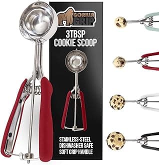 Gorilla Grip Stainless Steel Multipurpose BPA-Free Spring Scoop, 3 TBSP, for Melon, Cookie Dough, Ice Cream Scoops, Perfect Portion Sizes, Easy Squeeze and Clean Release, Scooper Size 24, Red