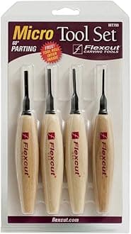 FLEXCUT Carving Tools, 60 Degree Parting Micro Tool Set, Razor Sharp High Carbon Steel Blades, Set of 4 (MT700)
