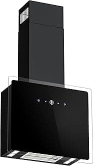FIREGAS 60cm Cooker Hood with Brushless Motor, Tempered Glass & Stainless Steel Extractor Hood with Touch Screen, LED Lights and Recirculating,Black
