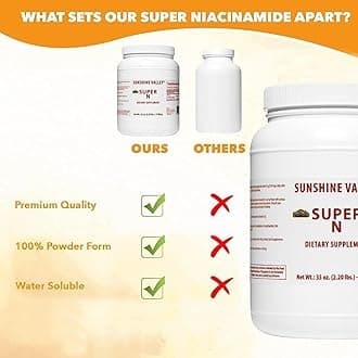 Sunshine Valley® Super N Niacinamide Powder (1/2 oz) - Niacin Vitamin B3 Dietary Supplement for Energy, Digestion, Anti-Aging & Healthy Skin - Natural, Flush-Free