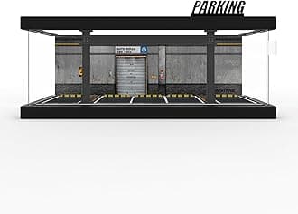 1/64 Diorama Plastic Display Case - Compatible with Hot Wheels Matchbox Mini GT Diecast Cars,for Model Car Display and Storage,Stackable Garage with LED Lights and Acrylic Cover (LM-Warehouse)