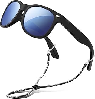 RIVBOS Rubber Kids Polarized Sunglasses with Strap Shades for Boys Girls Baby and Children RBK004 Black Ice Blue Lens