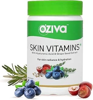 OZiva Skin Vitamins (with Hyaluronic Acid and Grape Seed Extract) | 60 Count | for Radiant Skin & Hydration (60 Caps)