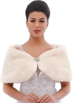 JAKAWIN Women’s Faux Rabbit Fur Wraps and Shawls Bride Wedding Fur Stole Bridal Dress Shrug Cover Up for Women (S-M,Beige)