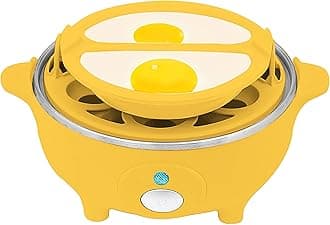 Elite Gourmet EGC-007Y# Rapid Egg Cooker, 7 Easy-To-Peel, Hard, Medium, Soft Boiled Eggs, Poacher, Omelet Maker, Auto Shut-Off, Alarm, 16-Recipe Booklet, Yellow