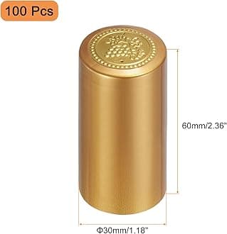 uxcell 100Pcs PVC Heat Shrink Capsules Wine Bottle Capsules Shrink Cap Wrap Shrink Top Cover Grape Shape for Wine Cellars and Home Kitchen, Yellow Gold 30x60mm