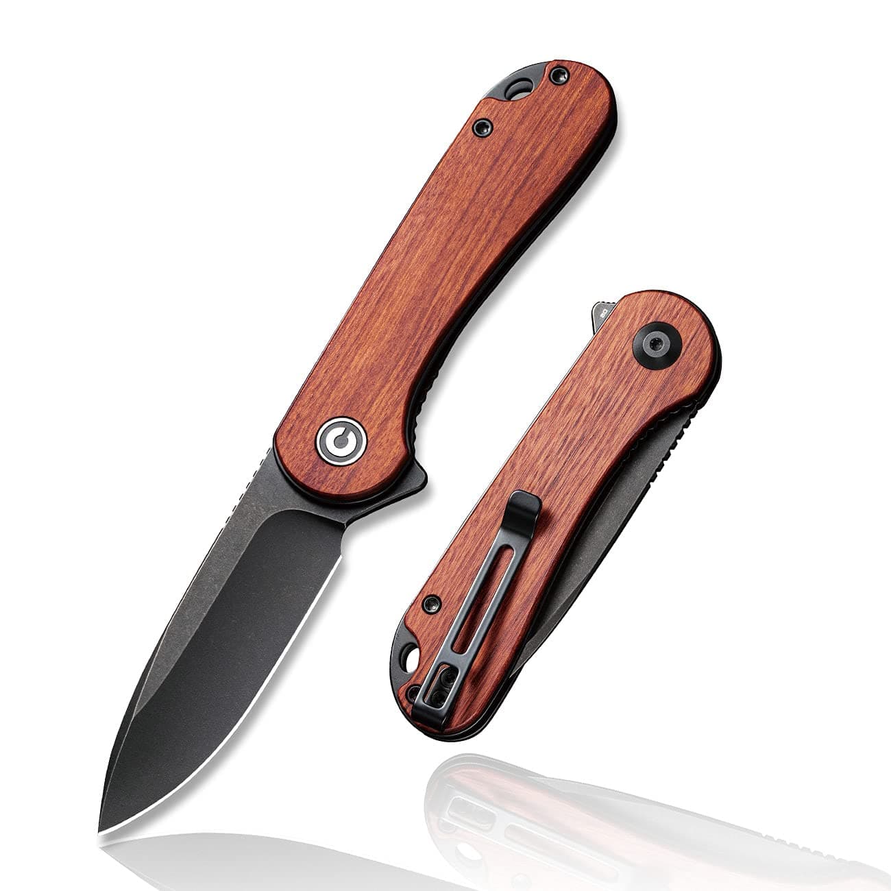 Elementum Pocket Knife, Folding Knife for EDC with 2.96" D2 Black Stonewashed Blade Cuibourtia Wood Handle, Flipper Knife with Clip for Men C907U