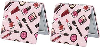 Pocket Mirror for Women, 2 Pcs Square 2.8” PU Common Style Double Sided 1X/3X Mirror for Purse Travel Compact Mirror (Cn01)