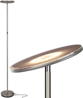 Sky Flux - The Very Bright LED Torchiere Floor Lamp for Your Living Room and Office - Halogen Lamp Alternative with 3 Light Options Including Daylight - Dimmable Modern Uplighter - Nickel