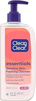 Clean & Clear Essentials Oil-Free Foaming Facial Cleanser, Daily Foaming Face Wash with Pro-Vitamin B5 for Sensitive Skin, Gently Removes Oil & Pore-Clogging Impurities, Fragrance-Free, 8 fl oz