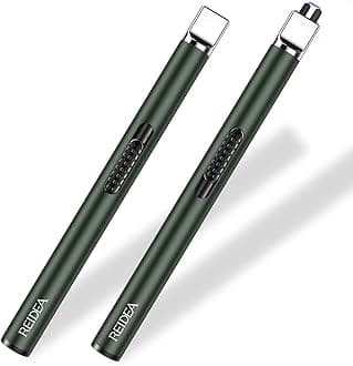 REIDEA Lighter S4 Electric Candle Lighter USB Rechargeable with Safety Switch, Flameless Portable Fast Heat Windproof Plasma Lighters, Perfect for Home Cooking BBQ Camping Fireworks(2 Pack Pine Green)