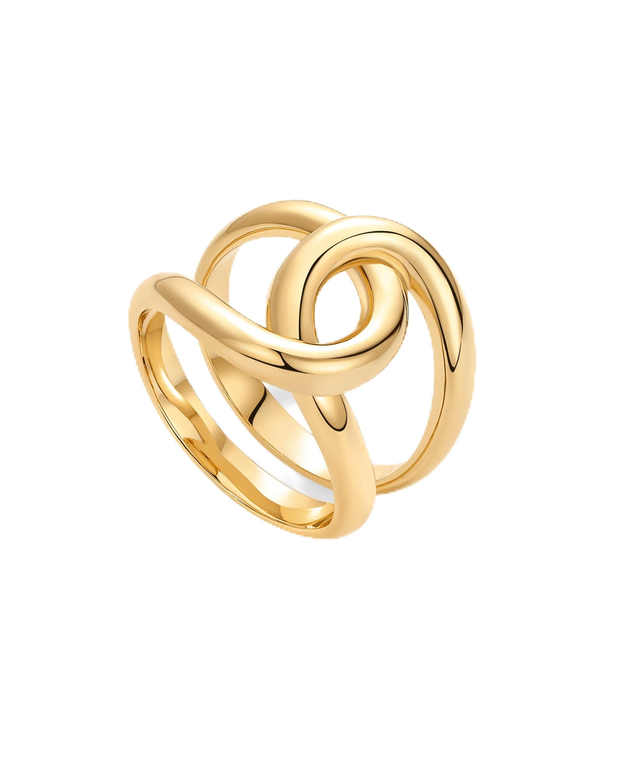 14K Gold Plated Chunky Interlock Statement Ring for Women | Interloop Band Thick Link Stackable Rings