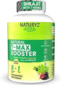 VEDA Natural T-MAX Booster Highest Strength Shilajit with 8 Ayurvedic Herbs | | Safed Musli | Kaunch | Ashwagandha | Gokshura | Ginseng |High absorption | Original Shilajeet Improves Strength, Stamina, Endurance, Energy & Muscle Mass for Men & Women - 50 Tablets