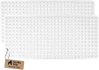 GORILLA GRIP Original Patented Bath, Shower, Tub Mat, 35x16, Machine Washable, Antibacterial, BPA, Latex, Phthalate Free, Bathtub Mats with Drain Holes and Suction Cups, Bathroom Mat, Pack of 2, Clear