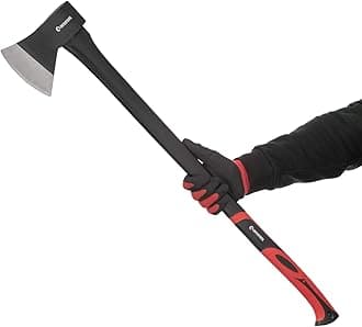 35-inch Steel Chopping Axe, 2.8 Pound, Felling Axe, Shock Absorbing Fiberglass Anti-Slip Handle with Blade Cover HT-0264