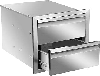 Outdoor Kitchen Drawers 18" W x 15" H x 23" D Inch Stainless Steel Flush Mount BBQ Double Drawers for Outdoor Kitchen Island, or Patio Grill Station