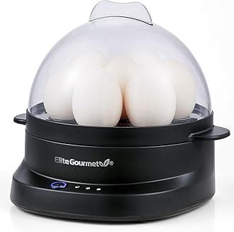 Elite Gourmet 7-Egg Electric Egg Cooker with Voice Alerts – Soft, Medium & Hard-Boiled Eggs Made Perfectly – Fast, No-Monitoring Breakfast Cooker, Auto Shut-Off