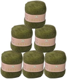 6 Balls Angora Mohair Wool Yarn Soft Fingering Baby Mohair Cashmere Hand Crochet Yarn for Knitting DIY Scarf Sweater Thread 300g (A Withered Green)