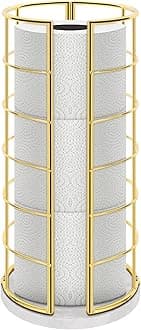 NearMoon Toilet Paper Organizer Stand, Free Standing 3 Rolls Tissue Storage, Metal Bathroom Accessory, Rustproof Toilet Roll Holder for Kitchen Countertop Inside Cabinet Shelf(Marble Base,Gold)