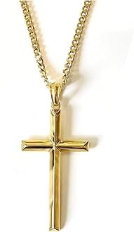 RIVETING JEWELRY 24K Gold Chain Style Cross Pendant Necklace Strong Clasp for MEN 24ct 3MM Thin for Charms Miami Cuban Link Diamond Cut Religious Beveled Edge