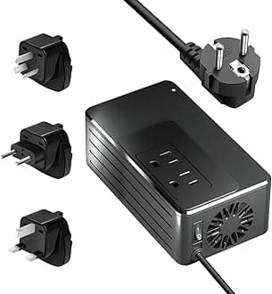 1200W Universal Travel Adapter Converter Step-Down 220V to 110V, 2 lbs Light Weight, Stable Pure Sine Wave, for Hair dryers, straighteners, Curling Irons, Coffee Makers (Black)