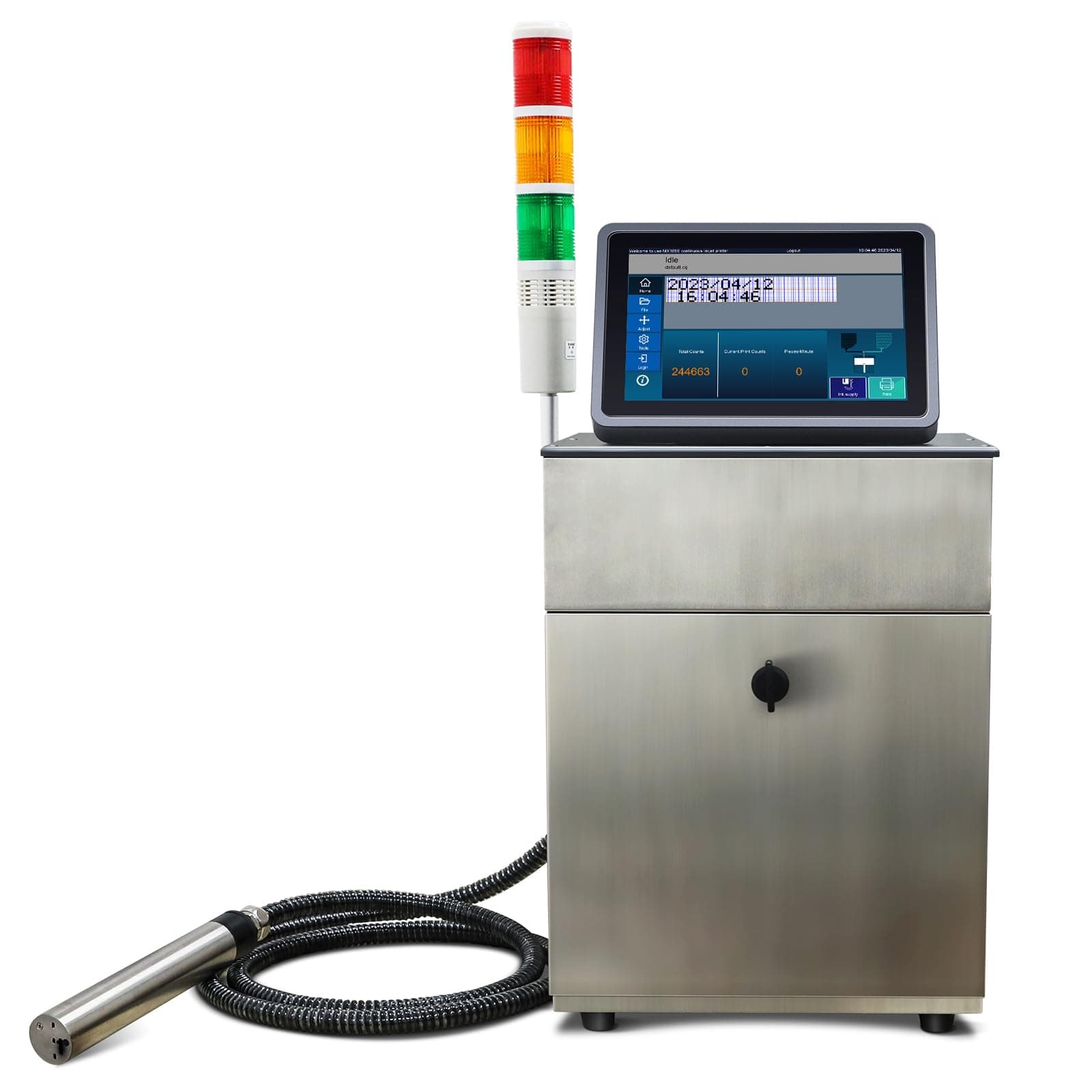 PEKOKOFull Automatically High Speed CIJ Inkjet Printing Dot Printer Batch Code Printers Date Coders Bottle Coders Inline Printing of Date,Qr codes,Bar codes,Serial Number,Specs,and logos