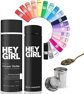 Infuser Bottle 450ml - Insulated Stainless Steel Water Bottle - Tea Tumbler with Tea Diffuser - Portable Travel Mug for Loose Leaf Tea & Infused Water - Tea Lovers Gifts for Women