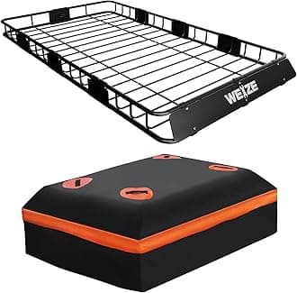 WEIZE - 64" x 39" Heavy Duty Roof Rack Rooftop Cargo Basket with Waterproof Bag, Tie Down Strap and Net, Superior Luggage Holder for SUV, 200 LBS Capacity,
