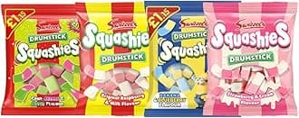Squashie DrumStick Candies Variety Multipack - (120g each) - IMPORTED FROM THE UK (Original, Cherry & Apple, Strawberry & Cream, Blueberry & Banana (4 PACK))
