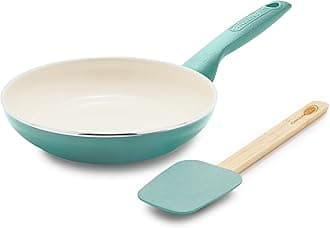 Rio Healthy Ceramic Nonstick 8" Frying Pan Skillet and Silicone Spatula Set, Soft Grip Handle, Breaktfast Meal Set, PFAS-Free, Dishwasher Safe, Oven Safe, Turquoise
