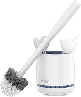 Toilet Bowl Brush and Holder, Premium Quality, with Solid Handle and Durable Bristles for Bathroom Cleaning, White, 1 Pack