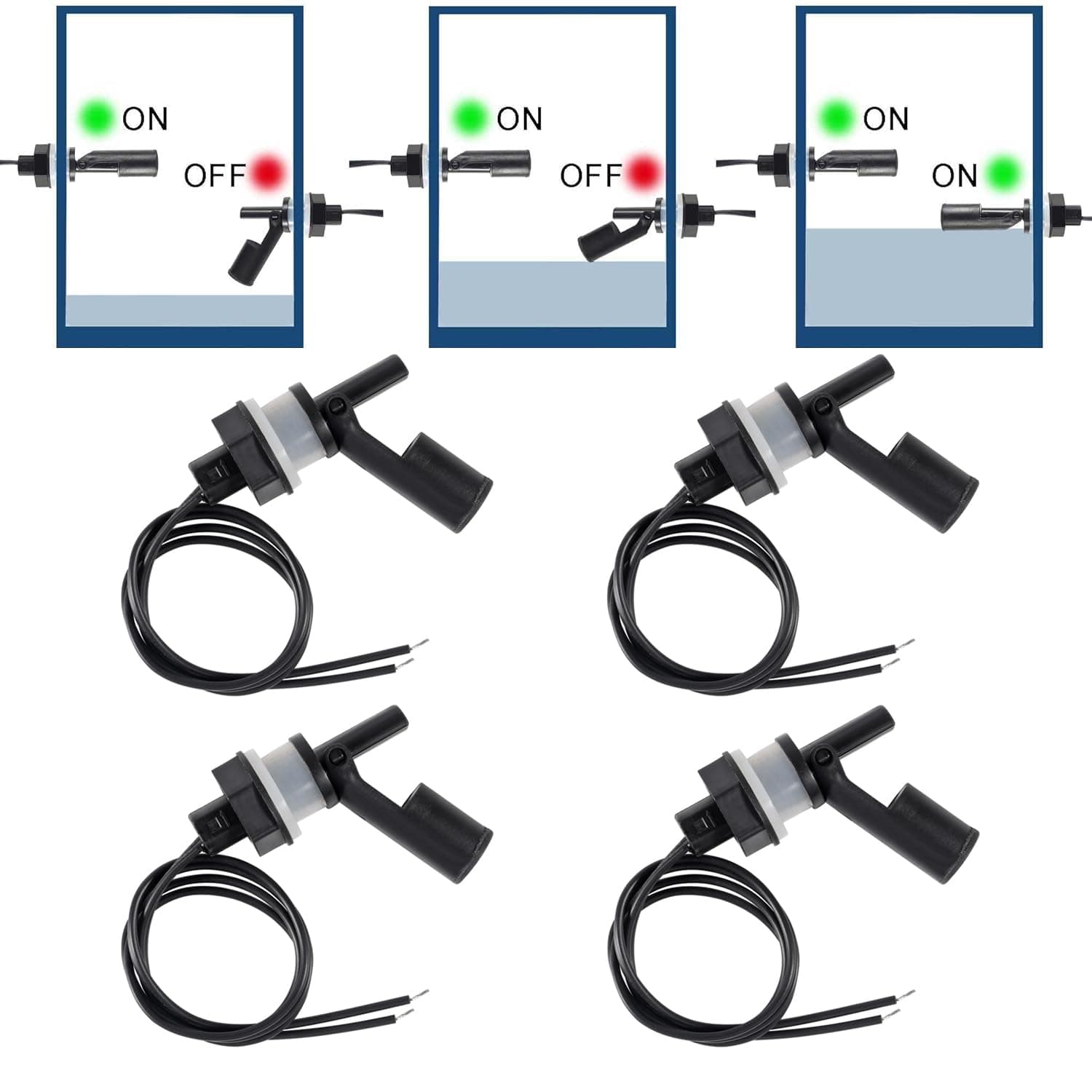 4PCS Liquid Float Switch Water Level Sensor Side Mount Horizontal for Aquariums Fish Tank Hydroponics Pool, M16