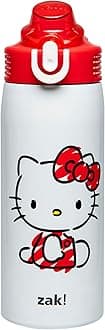 Zak Designs Sanrio Sage Kids Water Bottle For School or Travel, 19oz Stainless Steel Water Bottle With Straw, Handle, and Leak-Proof, Pop-Up Spout Cover (Hello Kitty)