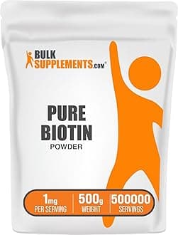 BulkSupplements.com Pure Biotin Powder - as Vitamin B7, Biotin Vitamins for Hair, Skin and Nails - Gluten Free, 1mg per Serving, 500g (1.1 lbs) (Pack of 1)