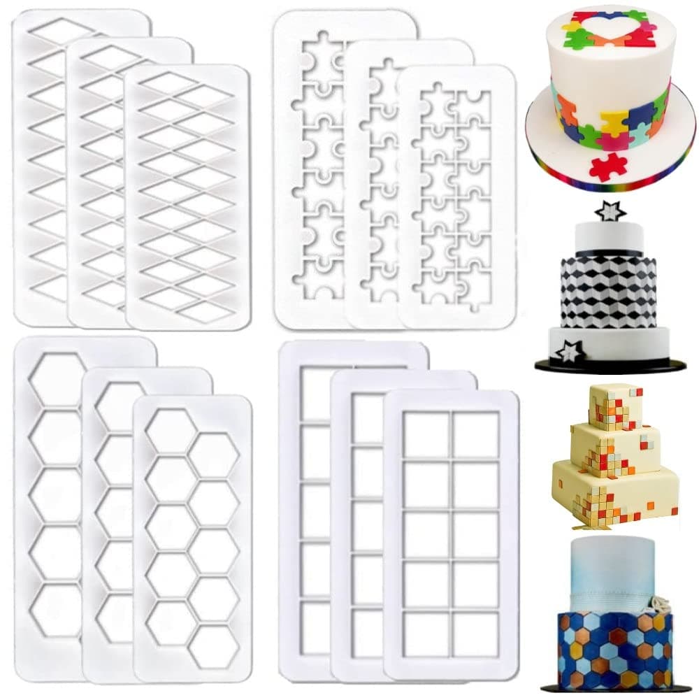 Hexagon Cookie Cutters,Cake Mold Soccer Ball Football Cookie Cutters,Square Fondant Cutters,Puzzle Fondant Cutters,Geometric Biscuit Cutters Fondant Impression Mat Cake Border Decorating Tool