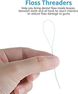 Amabro Dental Floss Threaders, 100PCS Dental Floss Deep Clean Dental Threader Interdental Floss for Braces Bridges Implants Oral Health Care 2Pack(Blue)