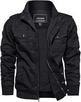 – Men's Casual Cotton Military Bomber Jacket Winter Outerwear Windbreaker Cargo Jacket Multi Pockets