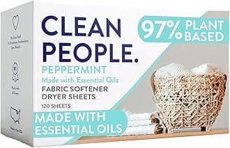 The Clean People Fabric Softener Sheets - Dryer Sheets - Softens & Removes Static Cling - Vegan Laundry Softener, Essential Oils (120 Count, Peppermint)