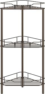 3 Tier Floor Standing Corner Shower Caddy Organizer Shelf with Hooks, Bathroom Shelves Stand Rack, Bronze