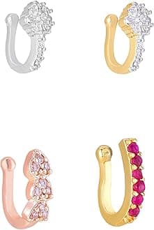 Nose Pin for Women Gold-Plated White and Pink AD Studded Nose Pins for Women and Girls…