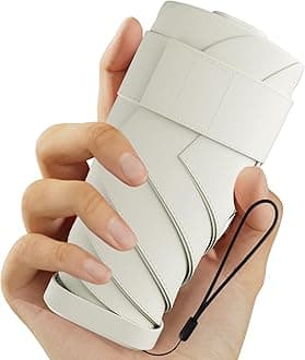 Windproof Mini Travel Folding Umbrella - UPF 50+ Sun & Rain Protection, Small Compact Lightweight Design Fits in Pocket or Bag, Eco-Friendly Fabric Wallet Umbrella for Commuter, Men Women Boys Girls （White）