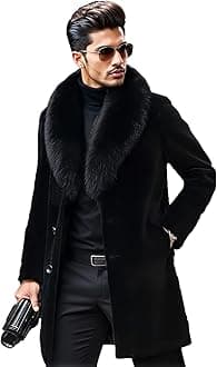 INVACHI Men's Faux Fur Coat Winter Long Faux Mink Coat Fluffy Thick Trench for Men