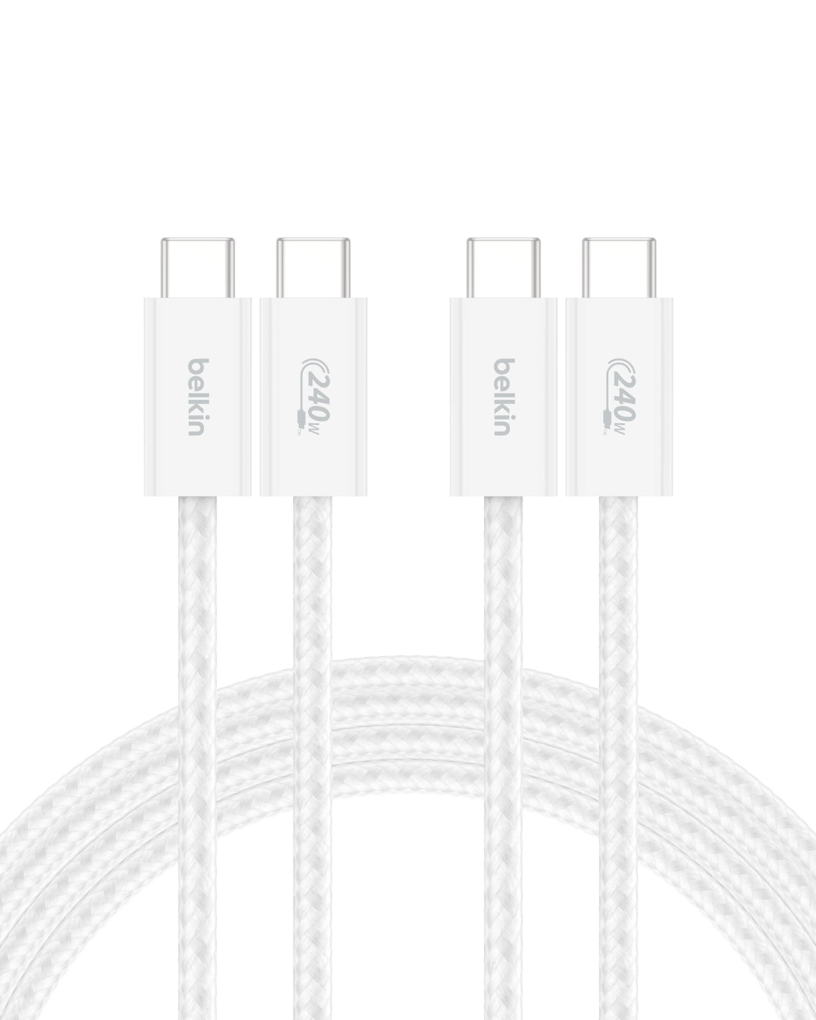 USB C to USB C Cable ​2-Pack, 6.6ft, 240W - Type C Charger, iPhone Charger Cord, Soft, Braided, Flexible for iPhone 17, Galaxy S25, Pixel 10, MacBook, Chromebook, iPad Pro, Switch – White​
