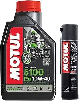 102981 C2 Chain Lube For Bikes (400 Ml) & 5100 4T Technosynthese 10W-40 Api Sl/Sj/Sh/Sg Semi Synthetic Engine Oil For Bikes S (1L)