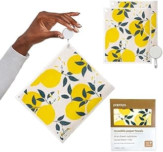 Papaya Reusable Paper Towels, Premium Swedish Dishcloths with Hook, Non-Scratch Reusable Paper Towel, 1 Sheet Replaces 17 Rolls - 2 Sheets, 1 Hook